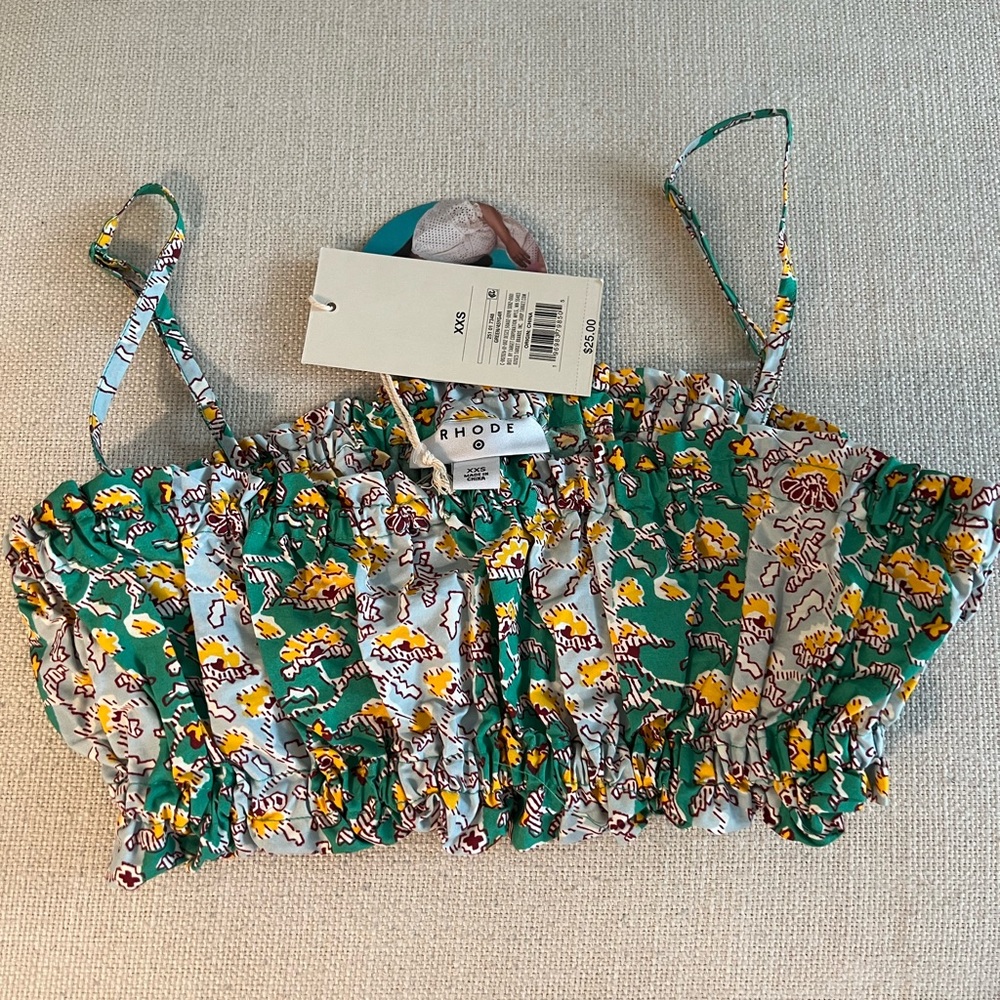 Women's Whimsical Floral & Stripe Print Shirred Crop Tank Top - RHODE x Target